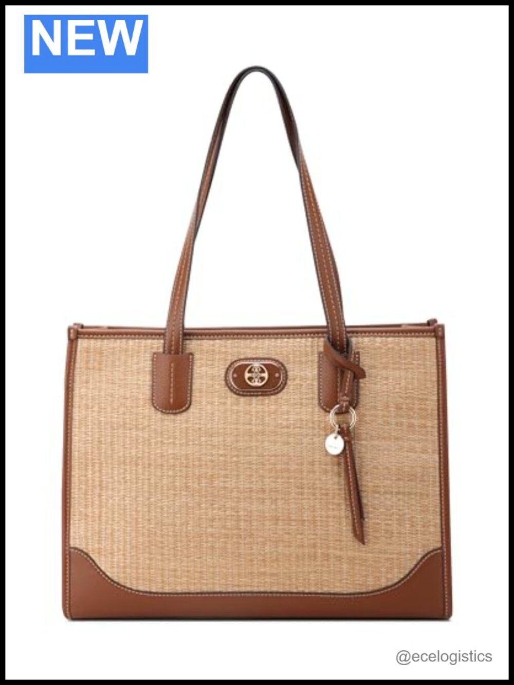 Faux Leather Tote Bag with Cotton Lining, Zip Pockets, Top Handle